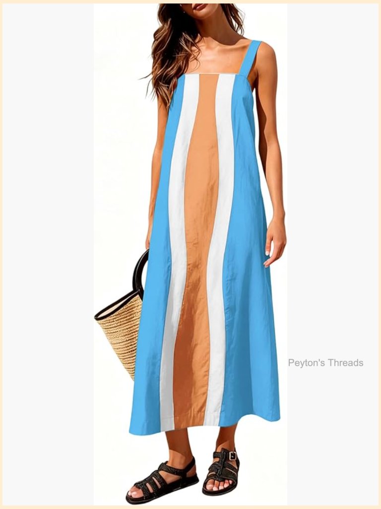 Boho Floral Maxi Dress Color Block Vacation Overall Coverup
